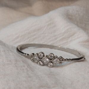 Silver Tone Crystal Accent Bangle Bracelet - Women